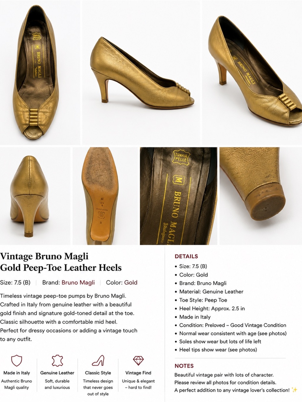 Bruno Magli Metallic Gold Peep-Toe Pumps